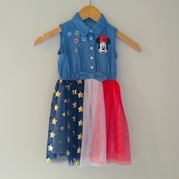 Disney Other - Disney Junior Minnie Dress. Sz 3T. Red, White, Blue & Gold.
